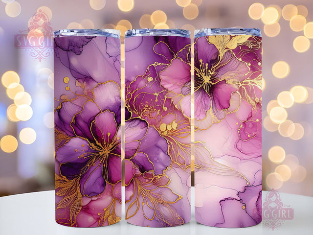 Alcohol Ink Floral 20 oz Skinny Tumbler Sublimation Design Digital Download PNG, Abstract Flowers Tumbler Wrap PNG Sublimation SvggirlplusArt 
