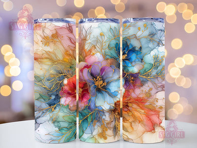 Alcohol Ink Floral 20 oz Skinny Tumbler Sublimation Design Digital Download PNG, Abstract Flowers Tumbler Wrap PNG Sublimation SvggirlplusArt 