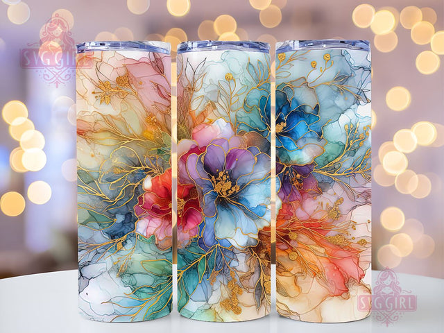Alcohol Ink Floral 20 oz Skinny Tumbler Sublimation Design Digital Download PNG, Abstract Flowers Tumbler Wrap PNG Sublimation SvggirlplusArt 