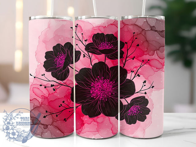 Alcohol Ink Floral Dark 20oz Moody Tumbler Wrap, Elegant Ink Art Sublimation, Dark Floral 20oz Design, Watercolor Flower Tumbler, Abstract Floral Wrap, Moody Ink Flowers Tumbler Sublimation ToriDesigns 