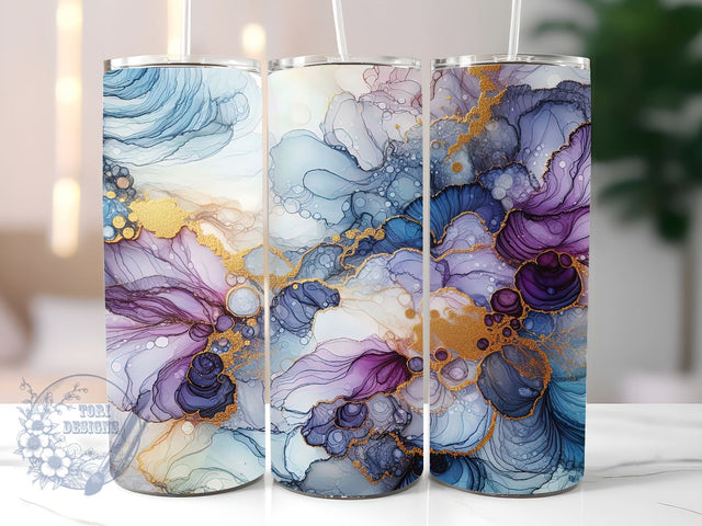 Alcohol Ink Gold 20 oz Skinny Tumbler Sublimation, Blue Purple Tumbler Wrap Png, Galaxy Tumbler Wrap Sublimation, Abstract Tumbler Png Sublimation ToriDesigns 