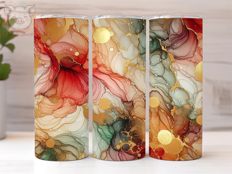 Alcohol Ink Gold, Red, And Green Colors 20oz Tumbler Png, Abstract Sublimation Design, Digital, Digital Download PNG Sublimation Lara' s Designs 