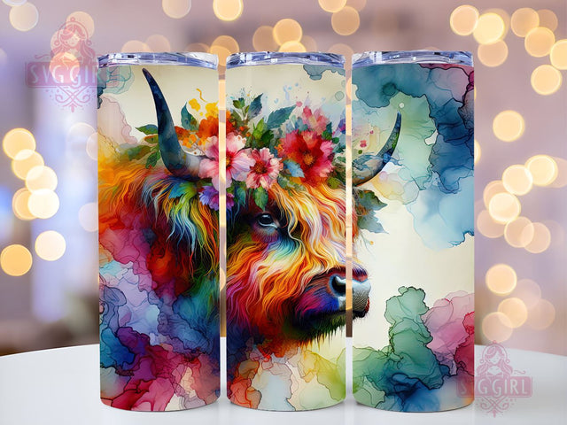 Alcohol Ink Highland Cow 20oz Tumbler Wrap Sublimation Design, Straight Tapered Tumbler Wrap, Highland Cow Tumbler Png, Instant Digital Download Sublimation SvggirlplusArt 