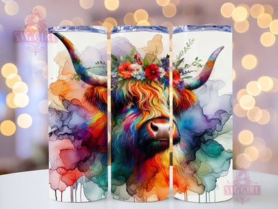 Alcohol Ink Highland Cow 20oz Tumbler Wrap Sublimation Design, Straight Tapered Tumbler Wrap, Highland Cow Tumbler Png, Instant Digital Download Sublimation SvggirlplusArt 
