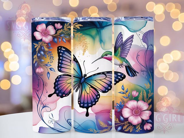 Alcohol Ink Hummingbird Butterfly Tumbler, Butterfly Sublimation Design, Colorful Ink Art, 20oz Nature Tumbler, Whimsical Bird Mug, Stylish Butterfly Cup, Vibrant Ink Wrap Sublimation SvggirlplusArt 