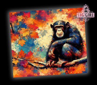 Alcohol Ink Monkey 20oz Tumbler, Monkey Design Tumbler, 20oz Wrap, Sublimation Tumbler, Colorful Tumbler Wrap, Unique Tumbler, Animal Print Tumbler Sublimation SvggirlplusArt 