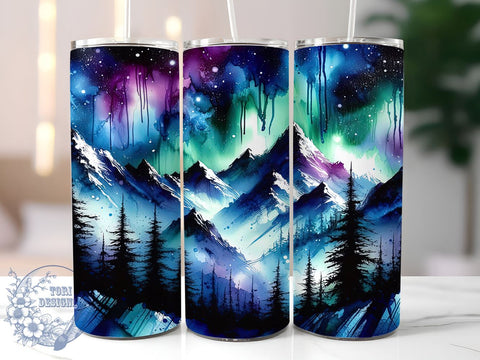 Alcohol Ink Northern Lights 20oz Skinny Tumbler, Northern Lights Tumbler Png, Straight & Tapered Tumbler Wrap, Instant Digital Download Sublimation ToriDesigns 