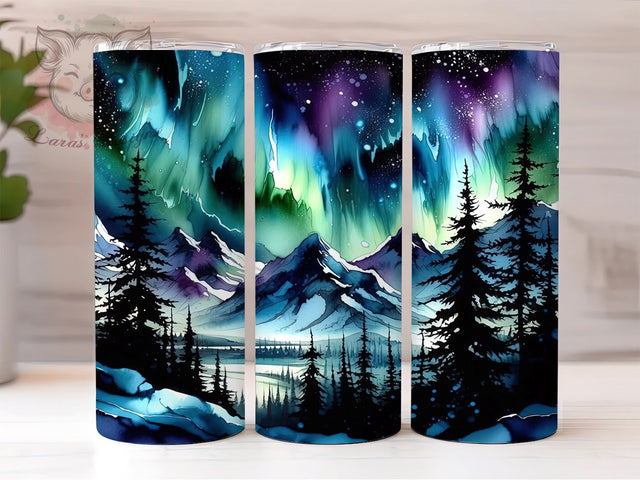 Alcohol Ink Northern Lights 20oz Tumbler Png, Straight & Tapered Tumbler Png, Northern Lights Tumbler Png, Digital Download PNG Sublimation Lara' s Designs 