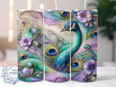 Alcohol Ink Peacock Tumbler, Alcohol Ink Tumbler, 20oz Tumbler Wrap, Sublimation Design, Exotic Bird Gift, Abstract Ink Wrap, Artistic Peacock Tumbler Sublimation ToriDesigns 