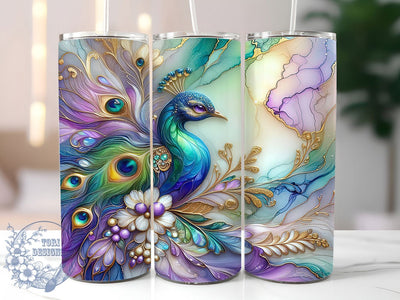 Alcohol Ink Peacock Tumbler, Alcohol Ink Tumbler, 20oz Tumbler Wrap, Sublimation Design, Exotic Bird Gift, Abstract Ink Wrap, Artistic Peacock Tumbler Sublimation ToriDesigns 