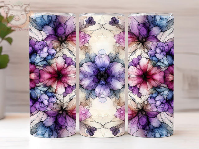 Alcohol Ink Purple Floral 20oz Tumbler Png, Straight & Tapered Tumbler Png, Flower Art Tumbler Png, Digital Download PNG Sublimation Lara' s Designs 
