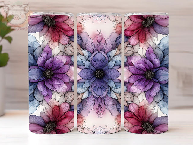 Alcohol Ink Purple Floral 20oz Tumbler Png, Straight & Tapered Tumbler Png, Flower Art Tumbler Png, Digital Download PNG Sublimation Lara' s Designs 