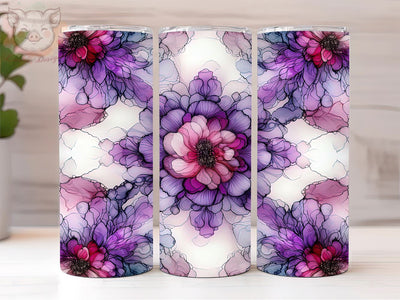 Alcohol Ink Purple Floral 20oz Tumbler Png, Straight & Tapered Tumbler Png, Flower Art Tumbler Png, Digital Download PNG Sublimation Lara' s Designs 