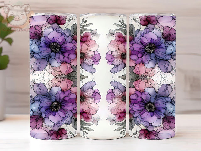 Alcohol Ink Purple Floral 20oz Tumbler Png, Straight & Tapered Tumbler Png, Flower Art Tumbler Png, Digital Download PNG Sublimation Lara' s Designs 