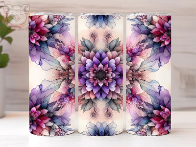 Alcohol Ink Purple Floral 20oz Tumbler Png, Straight & Tapered Tumbler Png, Flower Art Tumbler Png, Digital Download PNG Sublimation Lara' s Designs 