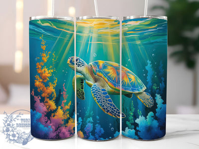 Alcohol Ink Sea Turtle Tumbler, Sea Turtle Tumbler, 20oz Tumbler Wrap, Sublimation Design, Ocean Lover Gift, Abstract Ink Wrap, Marine Life Tumbler Sublimation ToriDesigns 