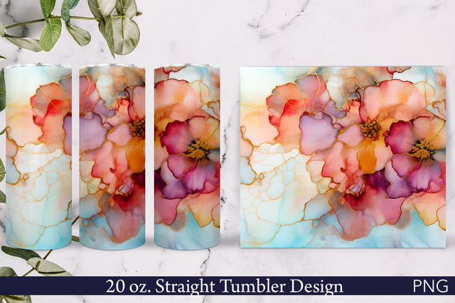 Alcohol Ink Tumbler Wrap | Floral Design PNG Sublimation Pfiffen's World 
