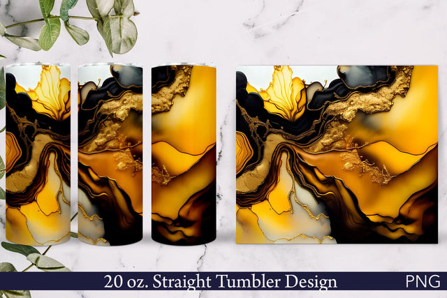 Alcohol Ink Tumbler Wrap | Golden and Black Sublimation Pfiffen's World 