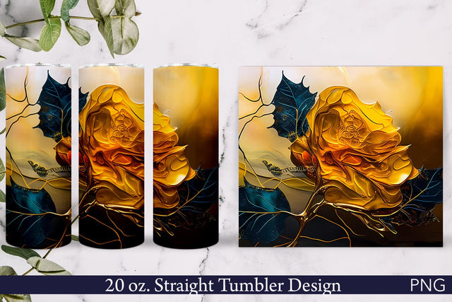 Alcohol Ink Tumbler Wrap | Golden Rose PNG Sublimation Pfiffen's World 