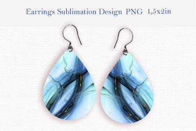 Alcohol Ink Water Teardrop Earrings Design PNG Sublimation LuckyTurtleArt 