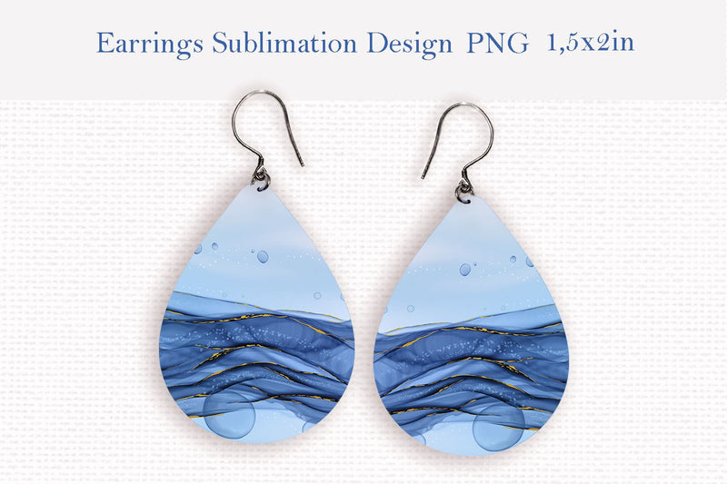 Alcohol Ink Water Teardrop Earrings Design PNG Sublimation LuckyTurtleArt 