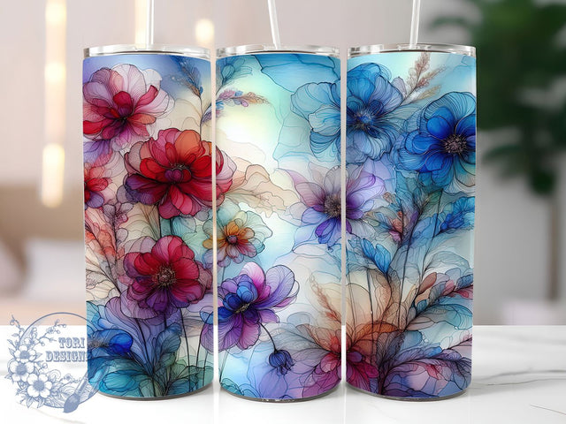 Alcohol Ink Wildflower Tumbler, Blue Sky Floral Tumbler, 20Oz Sublimation, Ink Style Flowers, Colorful Wildflower Printable, Artistic Floral Wrap, Sky Background Design Sublimation ToriDesigns 