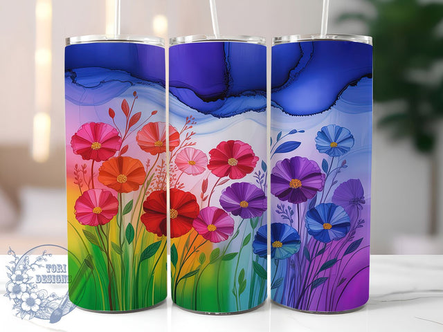 Alcohol Ink Wildflower Tumbler, Blue Sky Floral Tumbler, 20Oz Sublimation, Ink Style Flowers, Colorful Wildflower Printable, Artistic Floral Wrap, Sky Background Design Sublimation ToriDesigns 