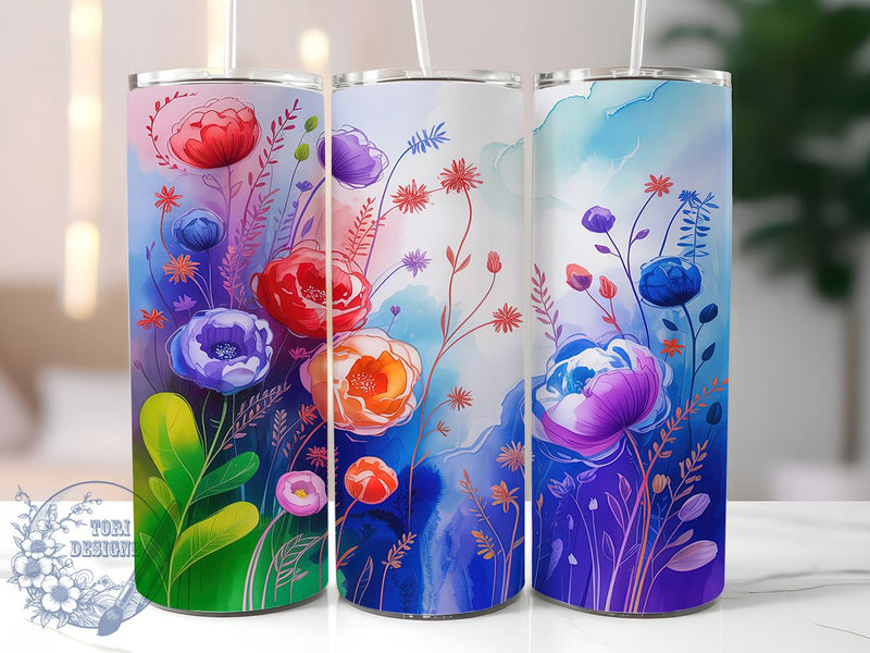 Alcohol Ink Wildflower Tumbler, Blue Sky Floral Tumbler, 20Oz Sublimation, Ink Style Flowers, Colorful Wildflower Printable, Artistic Floral Wrap, Sky Background Design Sublimation ToriDesigns 