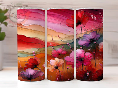 Alcohol Ink Wildflower Tumbler, Pink Sky Tumbler, Alcohol Ink 20oz Wrap, Sublimation Design, Stylish Gift Idea, Floral Ink Wrap, Nature Wildflower Tumbler Sublimation Lara' s Designs 