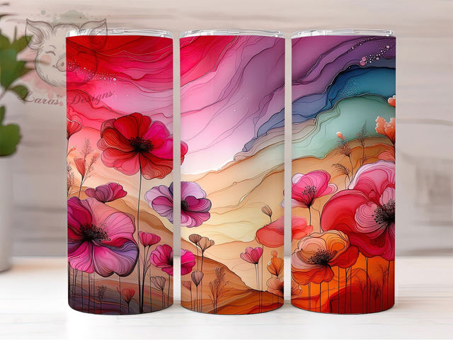Alcohol Ink Wildflower Tumbler, Pink Sky Tumbler, Alcohol Ink 20oz Wrap, Sublimation Design, Stylish Gift Idea, Floral Ink Wrap, Nature Wildflower Tumbler Sublimation Lara' s Designs 