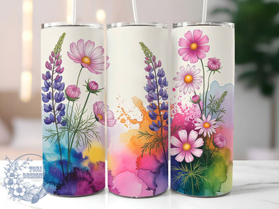 Alcohol Ink Wildflower Tumbler, Wildflower Art, Alcohol Ink, Nature Theme, Vibrant Colors, 20Oz Tumbler, Sublimation Wrap Sublimation ToriDesigns 