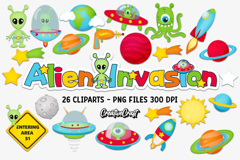 Alien Cliparts Illustrations Sublimation CreativeCraftShop 