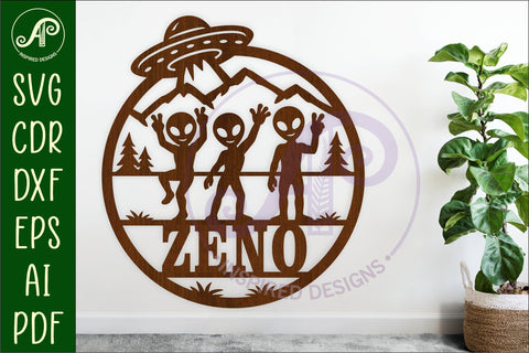 Alien Name Sign SVG Round, UFO Kids Room Decor, Space Wall SVG APInspireddesigns 