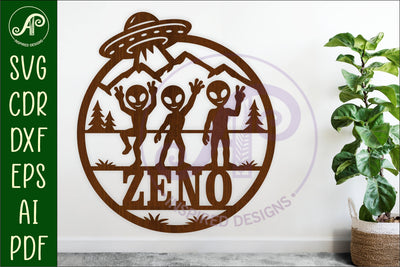 Alien Name Sign SVG Round, UFO Kids Room Decor, Space Wall SVG APInspireddesigns 