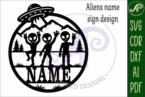 Alien Name Sign SVG Round, UFO Kids Room Decor, Space Wall SVG APInspireddesigns 