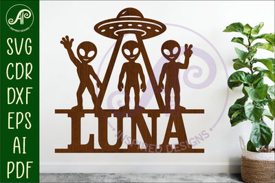 Alien Name Sign SVG, UFO Kids Name Sign, Space Name Decor SVG APInspireddesigns 