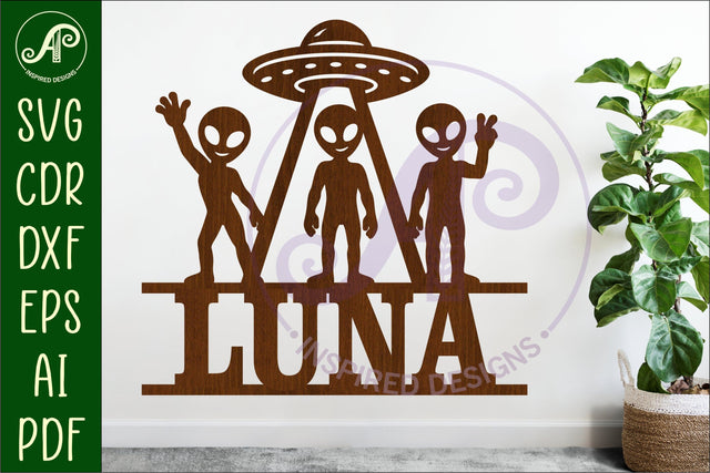 Alien Name Sign SVG, UFO Kids Name Sign, Space Name Decor SVG APInspireddesigns 