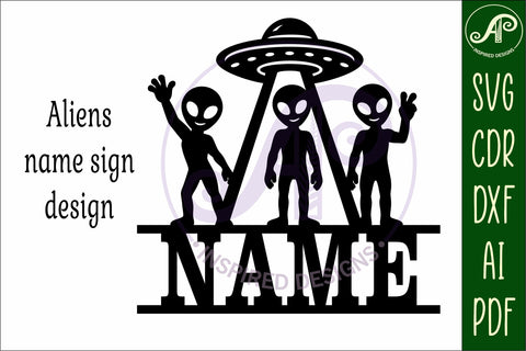 Alien Name Sign SVG, UFO Kids Name Sign, Space Name Decor SVG APInspireddesigns 