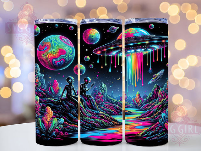 Alien Planet Tumbler Wrap, Psychedelic UFO Sublimation Design, 20oz Skinny Tumbler Wrap, Cosmic Space Scene Art, Extraterrestrial Tumbler Design, Sci-Fi Gift Idea Sublimation SvggirlplusArt 