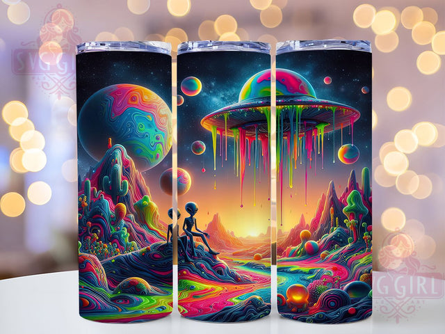 Alien Planet Tumbler Wrap, Psychedelic UFO Sublimation Design, 20oz Skinny Tumbler Wrap, Cosmic Space Scene Art, Extraterrestrial Tumbler Design, Sci-Fi Gift Idea Sublimation SvggirlplusArt 