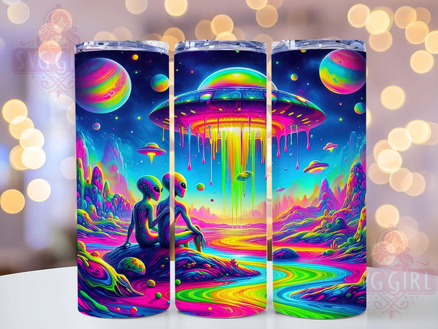 Alien Planet Tumbler Wrap, Psychedelic UFO Sublimation Design, 20oz Skinny Tumbler Wrap, Cosmic Space Scene Art, Extraterrestrial Tumbler Design, Sci-Fi Gift Idea Sublimation SvggirlplusArt 