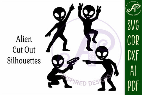 Alien Silhouette Shapes, UFO Cut outs 1 SVG APInspireddesigns 