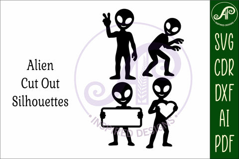 Alien Silhouette Shapes, UFO Cut outs 2 SVG APInspireddesigns 
