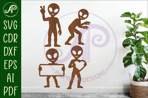 Alien Silhouette Shapes, UFO Cut outs 2 SVG APInspireddesigns 