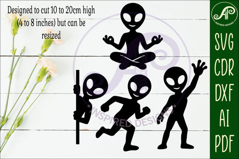 Alien Silhouette Shapes, UFO Cut outs 3 SVG APInspireddesigns 