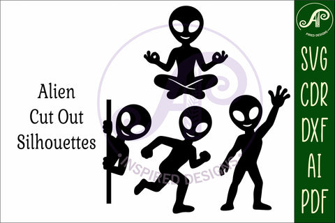 Alien Silhouette Shapes, UFO Cut outs 3 SVG APInspireddesigns 