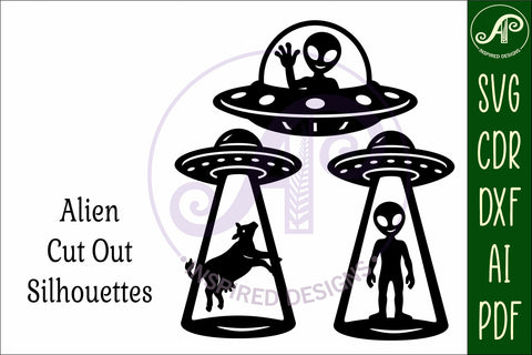 Alien Silhouette Shapes, UFO Cut outs 4 SVG APInspireddesigns 