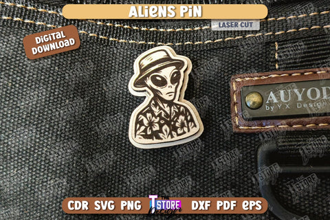 Aliens Pin Laser Cut Bundle | UFOs | Pin Brooch | Clothing Accessory | CNC Files SVG The T Store Design 