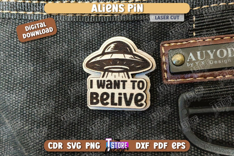 Aliens Pin Laser Cut Bundle | UFOs | Pin Brooch | Clothing Accessory | CNC Files SVG The T Store Design 