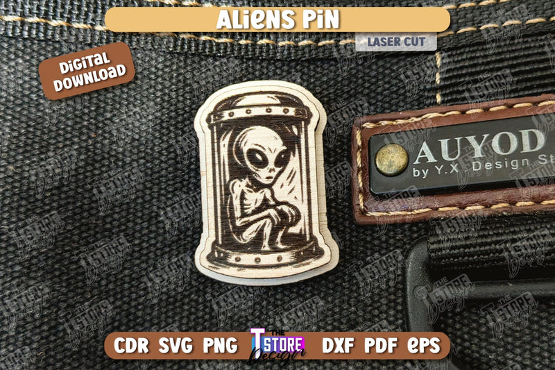Aliens Pin Laser Cut | UFOs | Pin Brooch | Clothing Accessory | CNC File SVG The T Store Design 